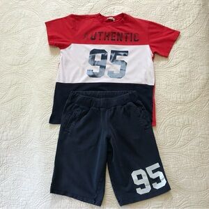 EUC Authentic 95 athletic Red and Navy Graphic T-Shirt and Shorts Set